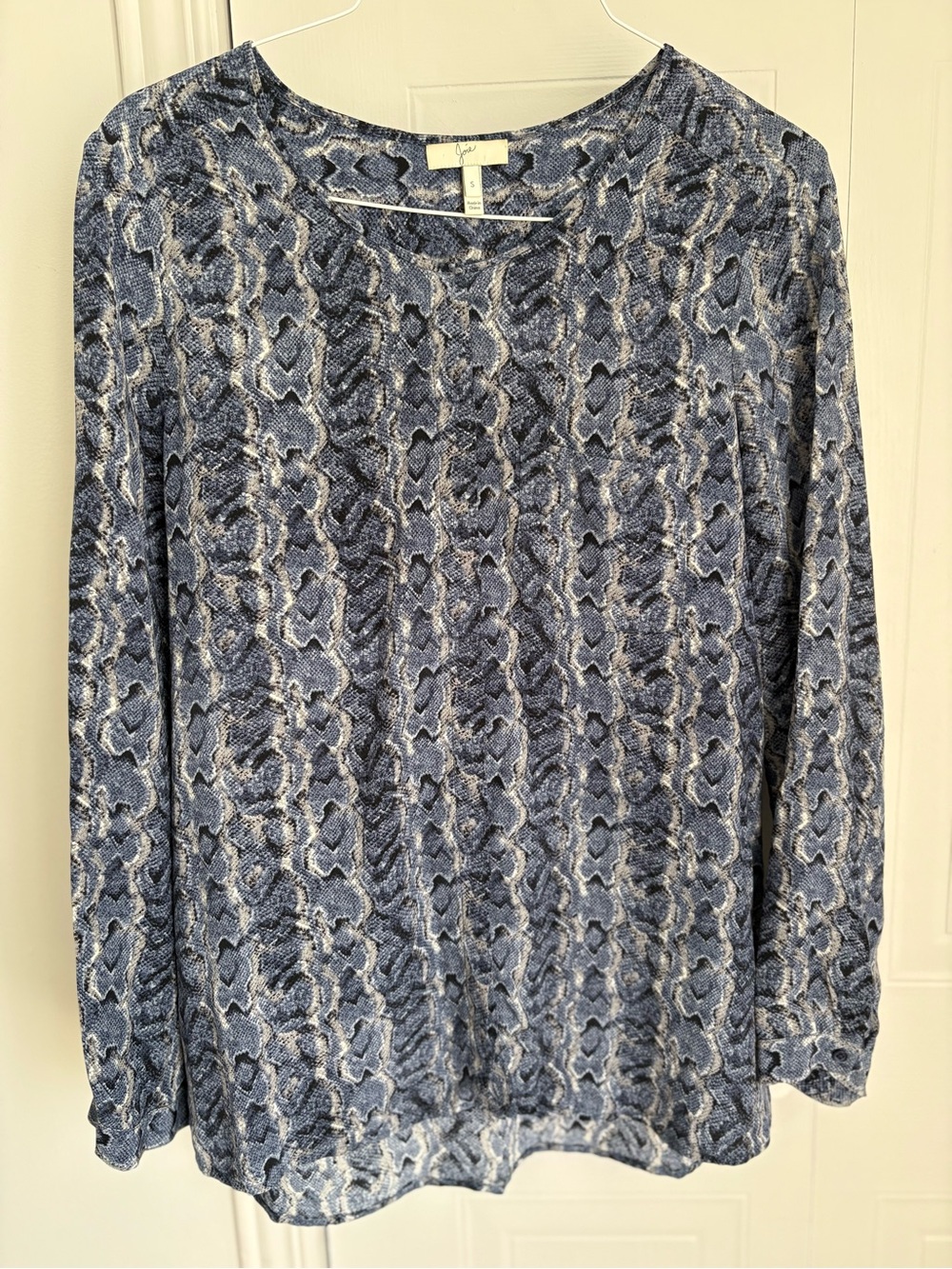 Joie Blue Silk Snake-Print Long Sleeve Top